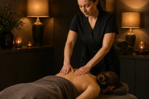 Massage therapist performing a tailored full body treatment in Athens